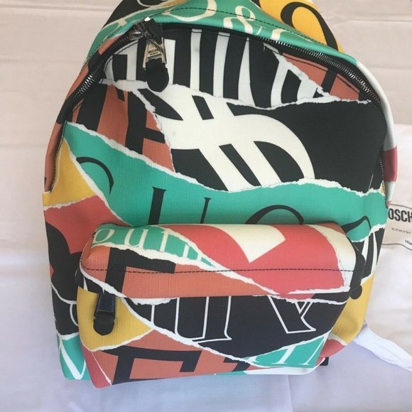 SOLD! Moschino MULTI-COLOR ECO-LEATHER XL BACKPACK FAUX - Picture 9 of 12